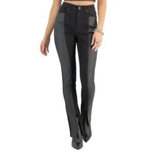 Women's 13/31 NWT High Rise Black Matte Coated Split Flare Jeans Gemma Rae New